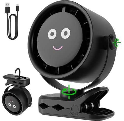 Ventilador de Mesa Portatil USB Recargable - 4000mAh Ventiladores Pequeño con Clip/Gancho,5 Velocidades,360° Rotation,Pantalla LED,Mini Fan Silencioso para Hogar Oficina Cochecito Cámping
