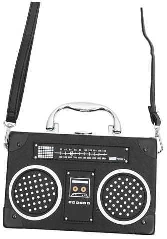 BESTYASH Trendige Radio Schultertasche Damen PU Schwarz, Weihnachten Event | 1 Stück, Verstellbarer Riemen, für Smartphone und Geldbörse, Stilvoll für Hochzeit und Festival