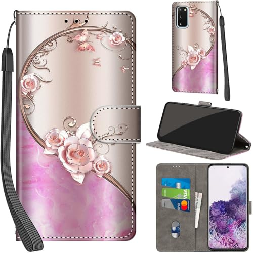 Handyhülle für Samsung Galaxy S20 Hüllen Premium Leder Case Klappbar Wallet Magnet Kartenfach Standfunktion Schutzhülle kompatibel mit Samsung S20 Cover,Rose
