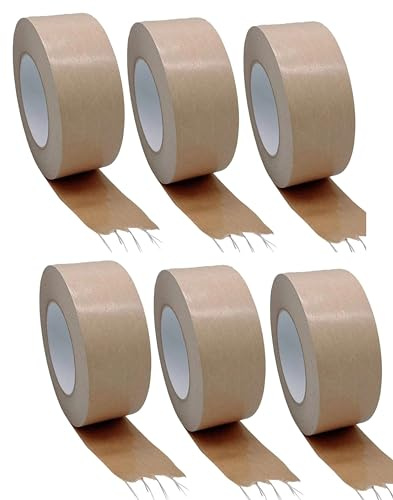 6 Rollen Packband Papier 50mm x 50m, FADENVERSTÄRKT - 130µ - Starke Klebkraft mit Naturkautschuk, umweltfreundliches Klebeband aus Kraftpapier - nachhaltiges Paketklebeband - Papierklebeband