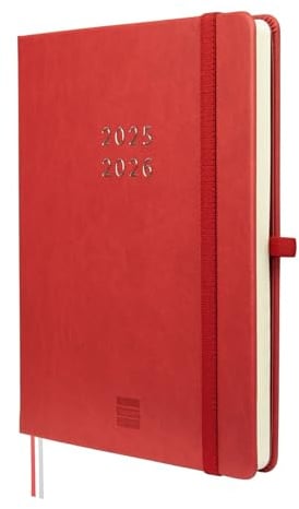 Finocam - Terminkalender Minimal 18 Monate 2025 2026 Horizontale Wochenansicht Juli 2025 - Dezember 2026 (18 Monate) Rot International
