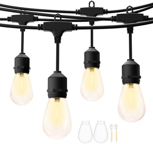 ZOTOYI S14 Outdoor String Lights Mains Powered 100FT, Garden String Lights with 30+2 Plastic LED Bulbs, Waterproof IP65 Heavy Duty Festoon Lights for Backyard Patio Cafe Balcony Party Wedding