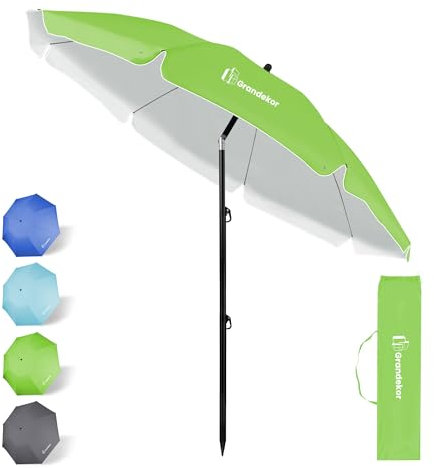 Grandekor Sonnenschirm Ø 200 cm knickbar Balkon Strandschirm Gartenschirm Marktschirm, Terrassenschirm mit Bodenhülse & Drehstange & Schutzhülle, Sonnenschutz UV50+, Apfelgrün Rund