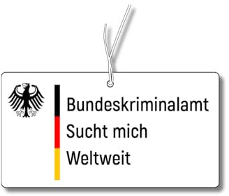 2x Duftbaum mit 'Bundeskriminalamt sucht mich' Motiv, Auto lustig Duftspender, Duftbaum Auto tuning, Lufterfrischer, Duftanhänger Auto, Scherzartikel BKA