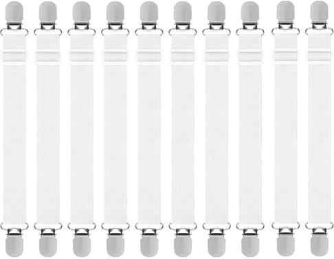 Lot De 10pcs Tendeur Drap Housse, (60cm -220cm) Tendeurs Élastiques Pour Drapstendeurs De Drap Ajustables Avec Clips Métalliques, Pour Lit Ou Canapé D'angle, Fauteuil Sièges Coussin, Matelas, Blanc