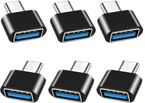 iJiGui USB C to USB 2.0 Adapter (6 Pieces), Type C to USB-A OTG Connector Adapter, for MacBook Pro 2019/2018, Samsung Galaxy, Google Pixel Nexus (Black)