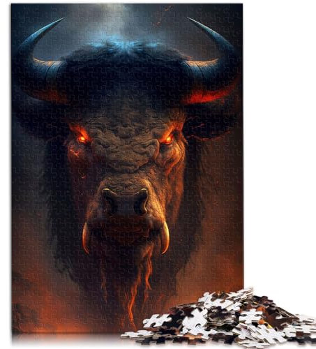 Puzzle 1000 Teile für Erwachsene Dämonischer Bison als Geschenk 50 x 75 cm mit passendem Poster und Quizblatt für Teenager ab 14 Jahren