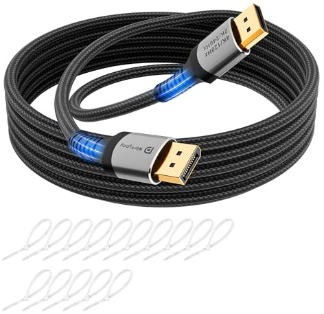 Werkybay 8K DisplayPort Kabel 7.5m,DP 1.4 Kabel， 32.4Gbps VESA-zertifiziert, Nylon gewebte Mantel, 8K@60Hz 4K@120Hz 2K@240Hz, HBR3 HDCP HDR,FreeSync G-Sync, für Gaming Monitor,Laptop,TV