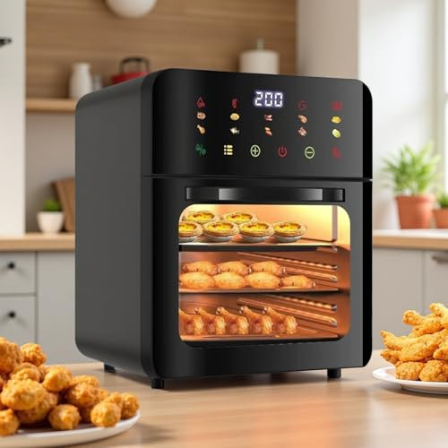 WEIMILOR Heißluftfritteuse XXL 10L Airfryer, 200 Programme, 40°-230°, Dörrautomat, 8 in 1 heissluftfritteuse, friteuse ohne Öl, Minibackofen, Rezeptbuch, 1350W