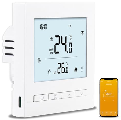 Thermostat Chauffage Électrique avec Sonde Externe Thermostats d'ambiance | Intelligent Programmable WiFi Tuya Thermostat Connecté Chauffage au Sol Electrique sans Fil pour Alexa/Google Home,16A