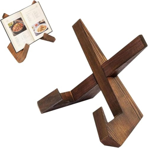 Zernavith Recipe Book Stand,Wooden Cookbook Holder Vintage Display Stand | 1 Set,Cookbook Stand for Reading,Hands Free,Holding Cooking Kitchen Tablet Magazines,Rustic Brown,Easy to Assemble