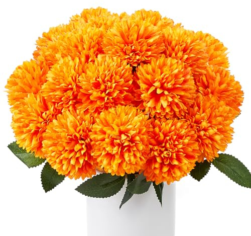 XIANNVXI 12 Stück Orange Kunstblumen wie Echt Chrysanthemen Künstliche Blumen Orange Fake Blumen Plastikblumen Deko Vasen für Blumenarrangements, Hochzeiten, Heimdekorationen