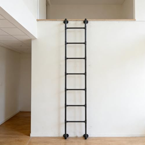 ZENSTYW Robuste Trittleiter Aus Metall,Wandmontage Hochbett Leiter,Schwarze,Feuerfeste Notleiter,Kletterleiter,Schachtleiter,Für Dachboden,Bibliothek,Kellerfenster(230cm/7.5ft)