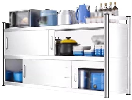 2/3 Ebenen Küchenhängeschrank mit Schiebetüren Edelstahl-Wandschrank Großer Stauraum Hängeschränke Fürs Bad Verschiedene Größen Erhältlich für Bad und Küche(60 * 30 * 90cm)