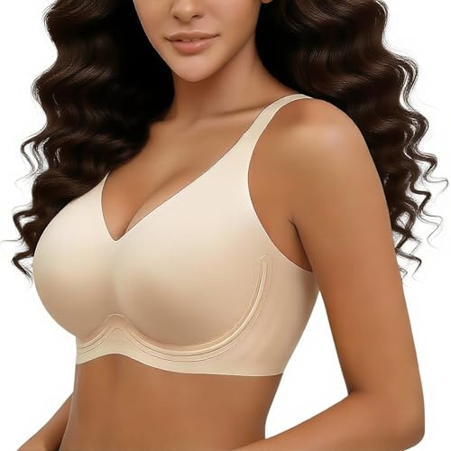 Curlady Wireless Bras for Women Seamless Push Up Jelly Ladies Bra Non Wired Support Full Coverage Comfort Soft Pads Bras No Underwire T Shirt Everyday Bralettes with Extender