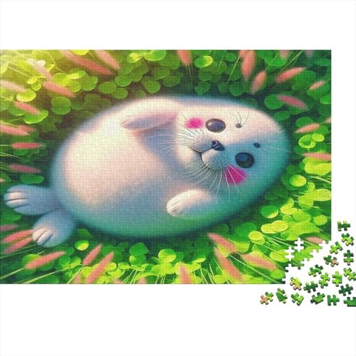 Puzzle 1000 Teile 70x50cm aus Recyclingpapier für Erwachsene Runder Seehund Grünes Gras Spiel Stressabbau Geschenk für Frauen