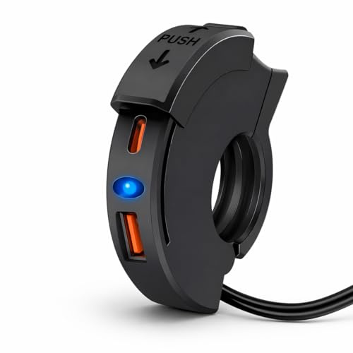 Topolenashop Caricatore USB Moto Impermeabile 48W - 2 Porte USB-C 30W + QC3.0 18W, Presa Manubrio per Telefono, Tablet e GPS Adattatore Per Manubrio Moto, | 17644-2