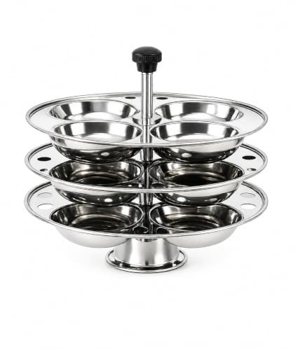 Stainless Steel Idli Maker Stand – Multi Tier Steaming Plates for Soft Fluffy Idlis, Food Grade Construction with Easy Lift Handle, Dishwasher Safe Design, Perfect for South Indian Cuisine (3 TIER)