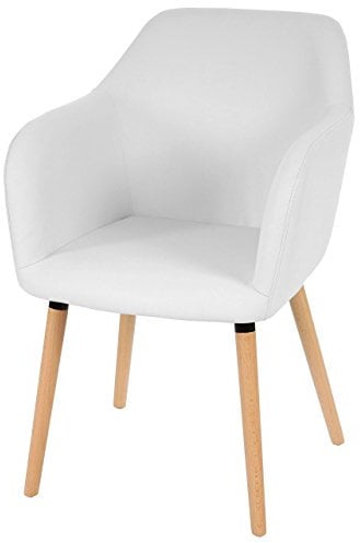 Mendler Esszimmerstuhl Malmö T381, Stuhl Küchenstuhl, Retro 50er Jahre Design - Kunstleder, weiß, helle Beine