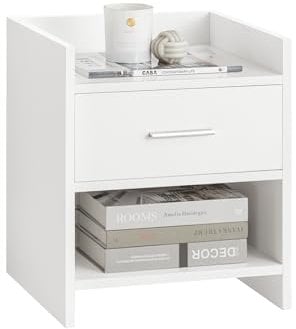 SoBuy FBT66-W Nachttisch Nachtschrank Beistelltisch mit 1 Schublade und 2 Ablagen, weiß, BHT ca. 38x45x36cm