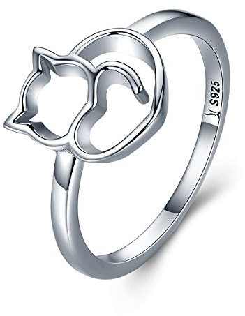 Presenski Niedlich Katze Ring, 925 Sterling Silber Katze Ring Weihnachten Geschenk für Frauen