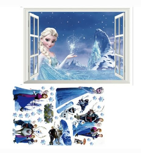 Kibi Wandtattoo Frozen Wandtattoo Eiskönigin (Frozen) Elsa und Anna Wandsticker Frozen Disney für Kinderzimmer Living Room Removable Prinzessin Elsa Anna Wandtattoo Kinderzimmer Frozen Olaf
