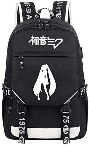 WANHONGYUE Hatsune Miku Anime Cosplay Leuchtend Rucksack Schultasche Laptop Backpack mit USB-Ladeanschluss Schwarz / 7