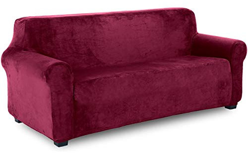TIANSHU Samt Sesselbezug 3 sitzer,Soft Velvet Plush Couchbezug stilvolle Luxus-Möbelbezüge Anti-Rutsch-High Stretch Sesselbezug(3 Sitzer,Weinrot)