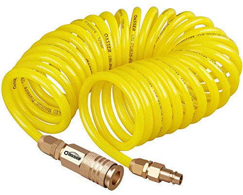 Oasser Druckluft Spiralschlauch -7.6M Druckluftschlauch Kompressor Schlauch Innenø: 7,35 mm; Außenø:10mm Luftdruckschlauch Druckschlauch aus PU 12 bar