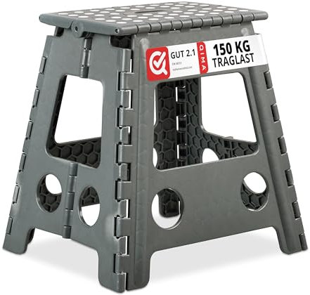 Relaxdays Sgabello Pieghevole XL, Trasportabile, da Bagno o Campeggio, Fino a 120 kg, Altezza di 39,5 cm, Grigio Chiaro, 39 cm