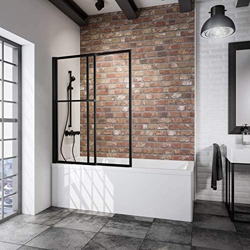 Schulte pare-baignoire coulissant extensible 70-118 x 140 cm, noir, 2 volets ajustables, écran pliable 180° contre le mur, verre de sécurité transparent 3 mm, joint d'étanchéité