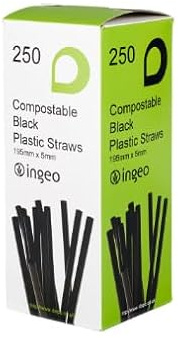 Black Biodegradable Straws 5mm PLA x Case of 5000 Straws