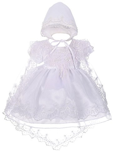 Lito Angels Taufkleid für Baby Mädchen, Taufe Weiß Kleid mit Spitze Cape und Taufhaube