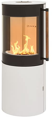 H&M MONO 3.0 runder Kamin-Ofen in Stahl Creme Weiß moderne 160° Sichtscheibe Reeling-Griff Holz-Fach mit separater Tür 7kw 116cm Höhe innovatives Design klein