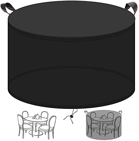Gartentisch Abdeckung Rund Regenschutz wasserdichte Schutzhülle Reißfest Terrassenabdeckung Oxford Gewebe für Gartentische 120x75 cm, Schwarz