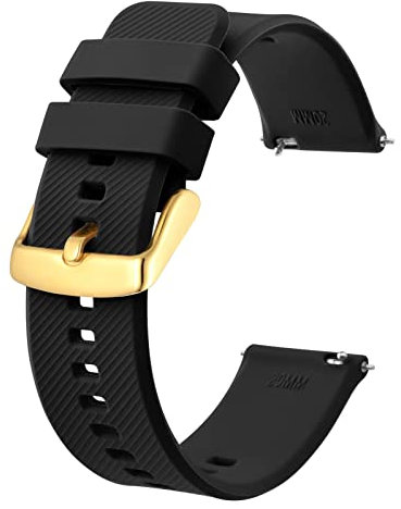 BISONSTRAP Bracelet de Montre 20mm, Bracelets de Montre en Silicone à Dégagement Rapide pour Hommes Femmes (Noir, Boucle Dorée)