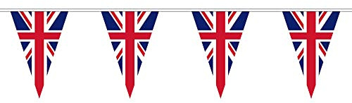 Boland - XL Wimpelkette Union Jack, 10 Meter | Girlande, 18 Fahnen je 45 x 30 cm, Party Dekoration, United Kingdom Flagge