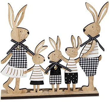 formano Aufsteller Hasenfamilie s/w | Osterhase mit Kindern | Dekofigur Ostern | 30 cm | Holzhasen