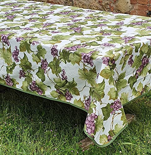 Manifattura Tessile Tischdecke mit Aquarell-Design, Reiner Baumwolle, Italienischer Fantasy-Druck - Triebe von Trauben, Rechteckig x6 180