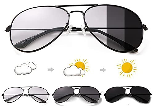 HBCH Bifokale Lesebrille Photochrome Sonnenbrille 1 Paar Pilotenbrille Herren Damen Metall Lesehilfe Brille, Fliegerbrille, Anti Blaulicht, Anti-UV, Leser, Schwarz (Color : Black, Size : +2.50)