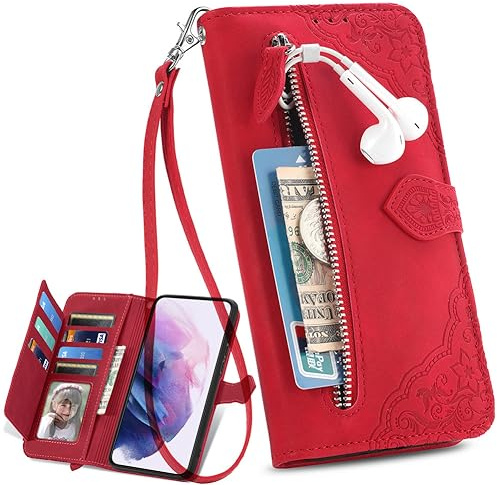 BAILI Handyhülle für Realme 8 5G Hülle, Reißverschluss Tasche Flip Handytasche für Realme 8 5G Case