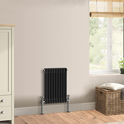 Warmehaus Cast Iron Style Black 2 Column Horizontal Radiator 600 x 425mm | Perfect for Bathrooms Kitchen Living Room, Traditional Radiators, Designer Wall Mounted Column Radiator, Durable
