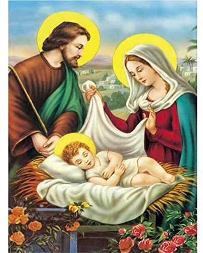 YSCOLOR Diamant Painting Diamant Malerei Jesus Heilige Familie Full Round Drill Stickerei Kit Diamond Dots Geschenke 30x40cm