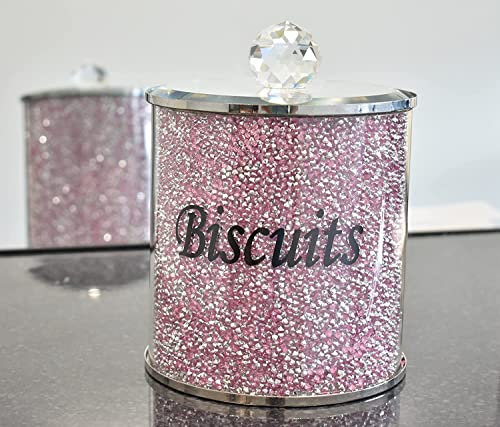 Biznest Pink Diamond Crushed Biscuit Canister Jar Tin Kitchen Storage Pink & Silver Crystal Display Gift Present For All Occassion Home Decor