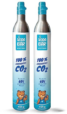 SodaBär | CO2-Zylinder für Grohe Blue | Aarke | REHAU | SodaPop | Brita NEO | BLANCO | Unito Geräte | 2 x 425g (60 l) | Premiumfüllung mit Kohlensäure von Linde