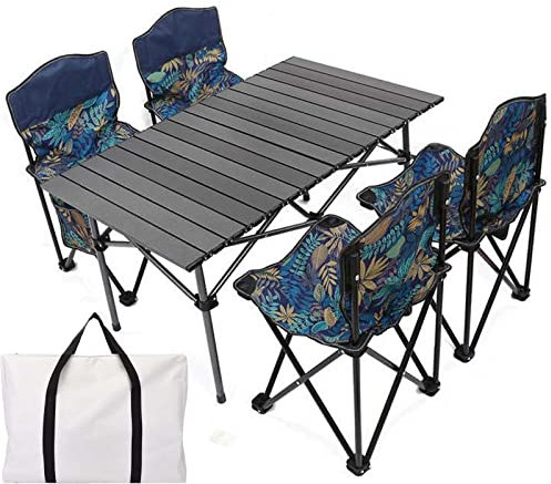 URBERY Campingtisch Klapptisch aus Aluminium mit Hocker - klappbarer Picknicktisch mit Tragetasche,Ultraleicht Camping Tisch Klein Tragbar Campingtisch zum Garten Wandern Camping (A 95x57x50CM)