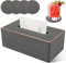 LADSTAG Taschentuchbox Taschentuchspender Kosmetiktücher Box aus PU Leder, Taschentücher Box Tissue Cover Tücherbox Rechteckige 25×13,5×9,5 cm, Lieferung mit 4 Untersetzern als Geschenk(Grau)