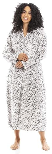 Camille Supersoft Ladies Housecoat With Easy Zip-Up Front Fastening And Side Pockets In Animal Print - Long-Length Womens Dressing Gowns With Turn-Over Collar - Grey Animal 18-20
