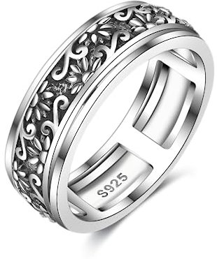 Sonnenblumen Fidget Ring Silber 925 - Spinner Angst Schmuck Geschenke für Damen und Herren