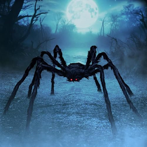 Halloween RiesenSpinne,Halloween Haarige Spinne 150cm Halloween Deko Riesen Spinne,60g Spinnweben und 10 klein Spinnen,Karneval RiesenSpinnen Requisiten,Dehnbaren Spinnennetzen,Plüsch Spider Deko